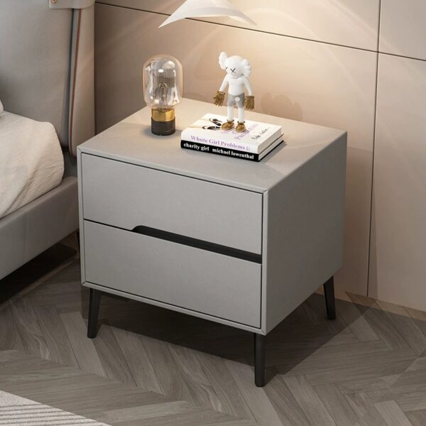 Noptieră modernă cu piele ecologică și picioare metalice Roma Grey - imagine 7