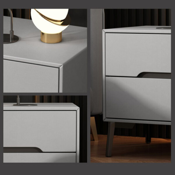 Noptieră modernă cu piele ecologică și picioare metalice Roma Grey - imagine 2