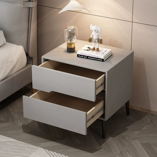Noptieră modernă cu piele ecologică și picioare metalice Roma Grey - imagine 5