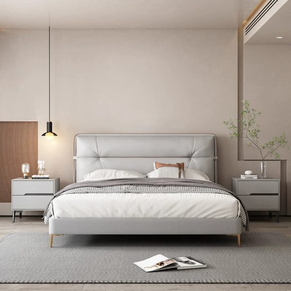 Noptieră modernă cu piele ecologică și picioare metalice Roma Grey - imagine 4