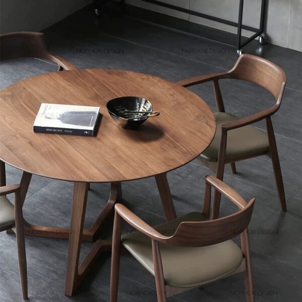 Masa rotunda dining din lemn masiv TERRA WALNUT 100x100x75 cm - imagine 2