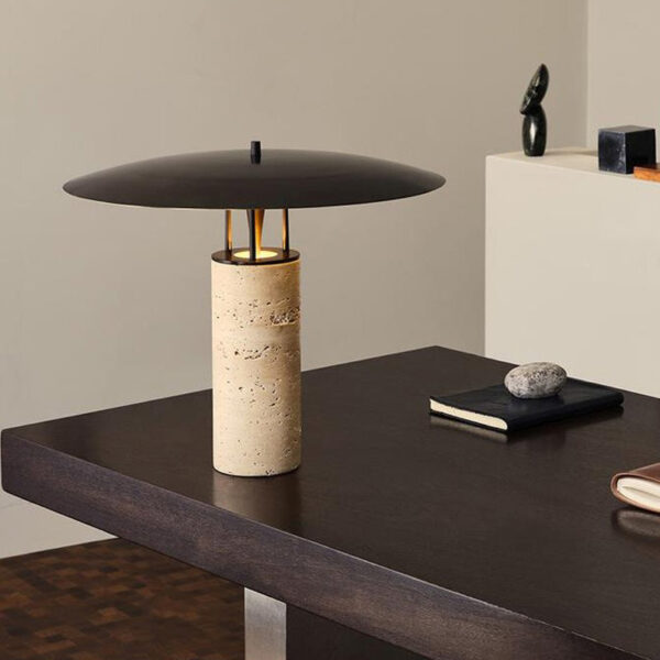Lampă de masă modernă din travertin cu abajur metalic 42 x 33 cm - imagine 2