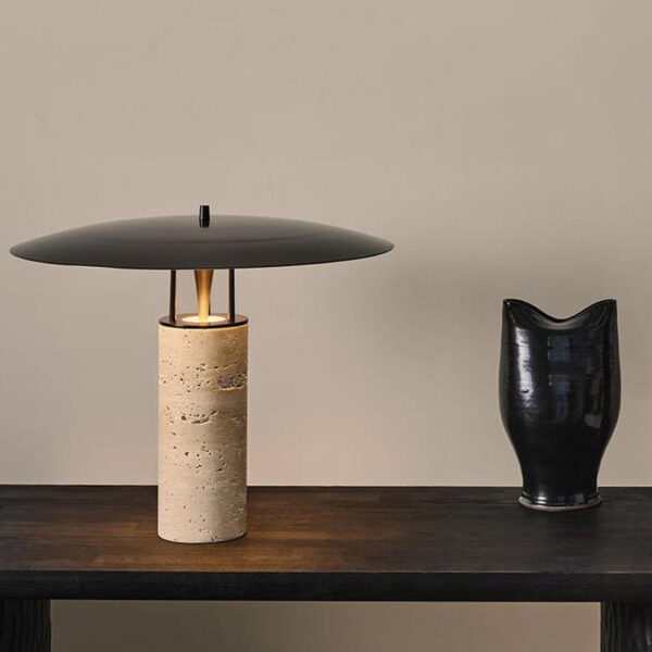 Lampă de masă modernă din travertin cu abajur metalic 42 x 33 cm - imagine 3