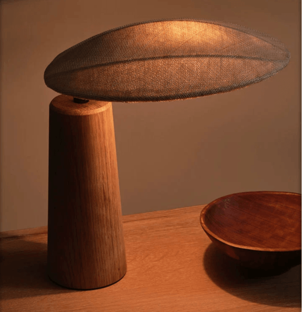 Lampă de masă Wabi-Sabi din bambus, sticlă și in - imagine 4