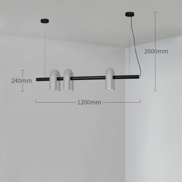 Lampă suspendată liniară cu trei surse – design contemporan, negru si gri 120cm - imagine 4