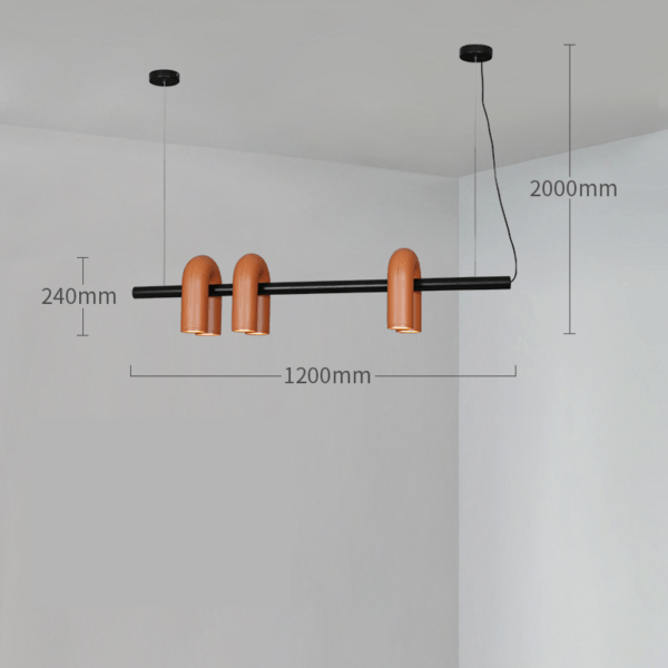 Lampă suspendată liniară cu trei surse – design contemporan, negru si teracotă 120cm - imagine 3