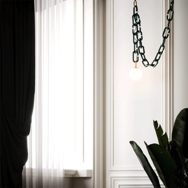 Lustră suspendată cu lanț decorativ verde - imagine 2