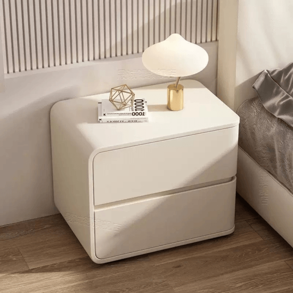 Noptiera din MDF si piele Elsa Offwhite - imagine 2