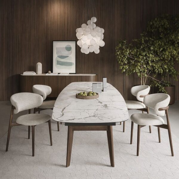 Scaun de dining Elara – tapițerie din in (linen) Walnut - imagine 4