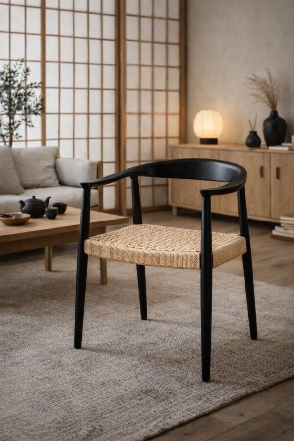 Scaun dining cu șezut împletit Nordic Wood Black - imagine 2