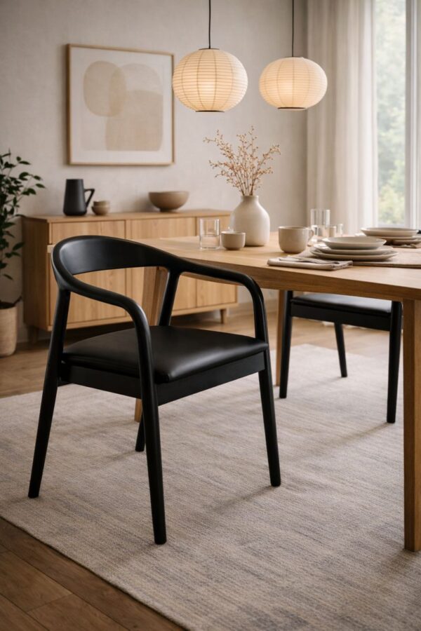 Scaun dining din lemn cu șezut tapițat Zen Black - imagine 2
