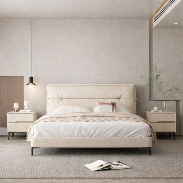 Noptieră modernă cu piele ecologică și picioare metalice Roma White - imagine 2