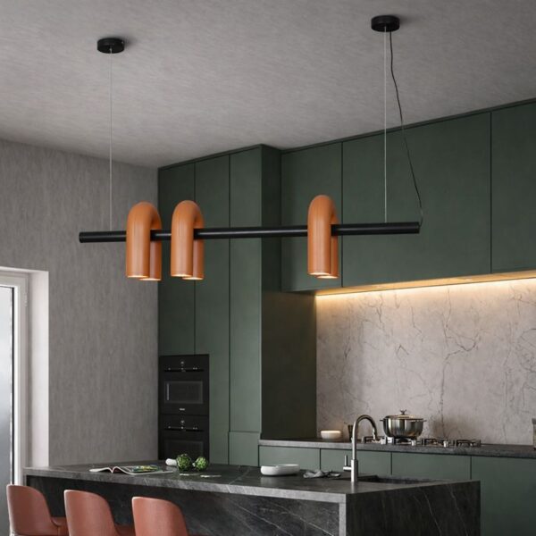 Lampă suspendată liniară cu trei surse – design contemporan, negru si teracotă 120cm - imagine 2