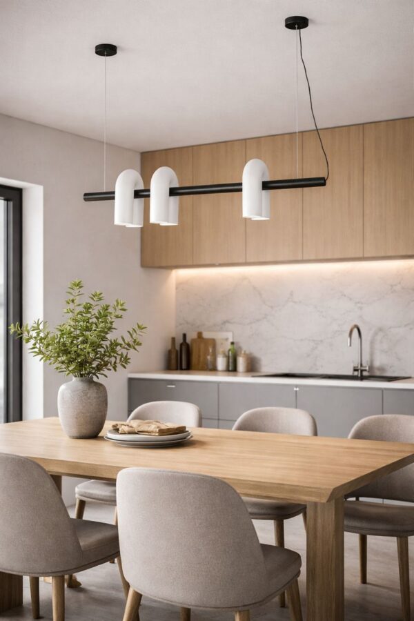 Lampă suspendată liniară cu trei surse – design contemporan, negru si gri 120cm - imagine 2