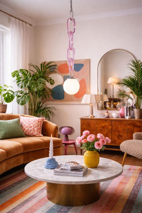 Lustră suspendată modernă cu lanț decorativ Celine Pink - imagine 2